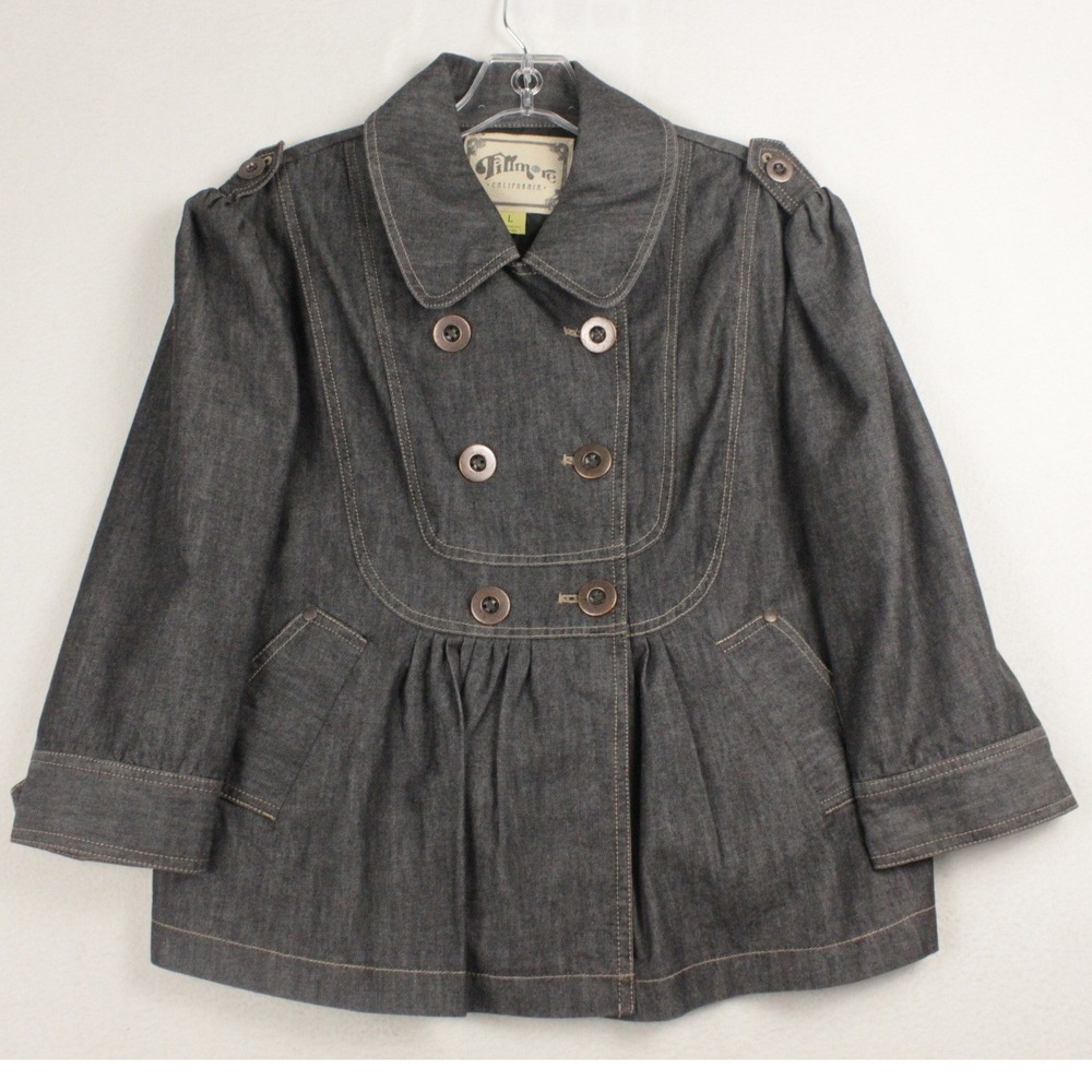Fillmore California Jacket Womens L Gray Y2K Office Steampunk 3/4 Sleeve
